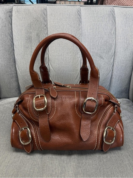 Burberry Handbags - Burberry Brown Pebbled Leather Double-Handle Satchel